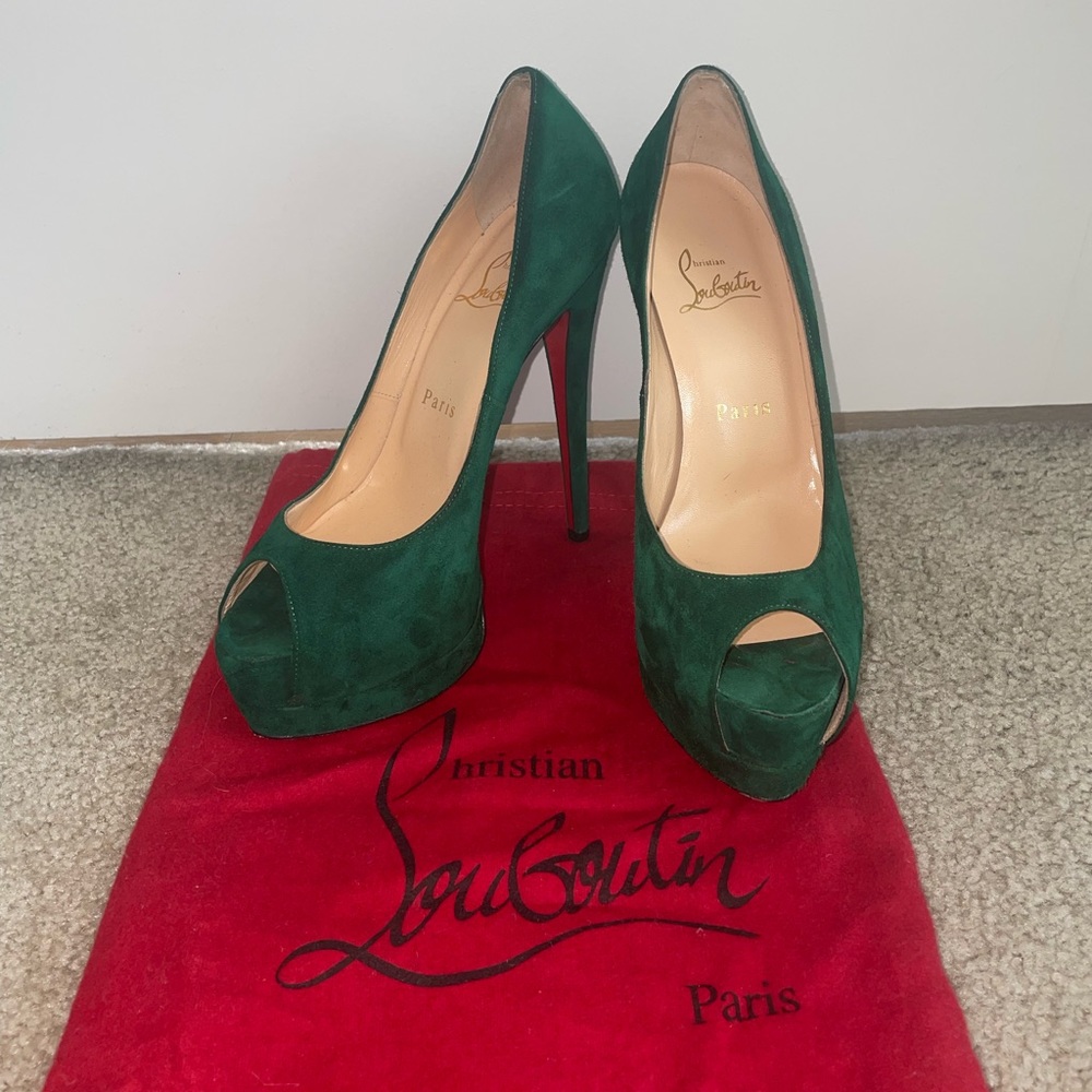 Christian Louboutin Green Lady Peep Toe Suede